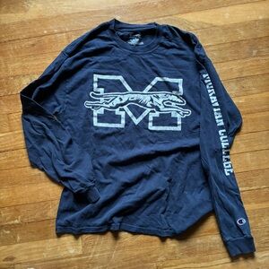 Moravian College Vintage Distressed Champion Navy Long Sleeve Tee